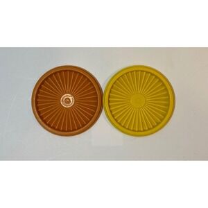 Vintage Tupperware Servalier Lids 812-20 Sunburst Orange Yellow 5 Inch Set of 2